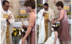 dziewczynka przybija piątkę księdzu filmik